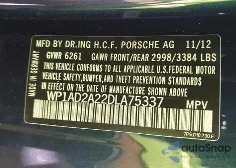 2013 Porsche Cayenne Gts from USA, damaged, VIN WP1AD2A22DLA75337